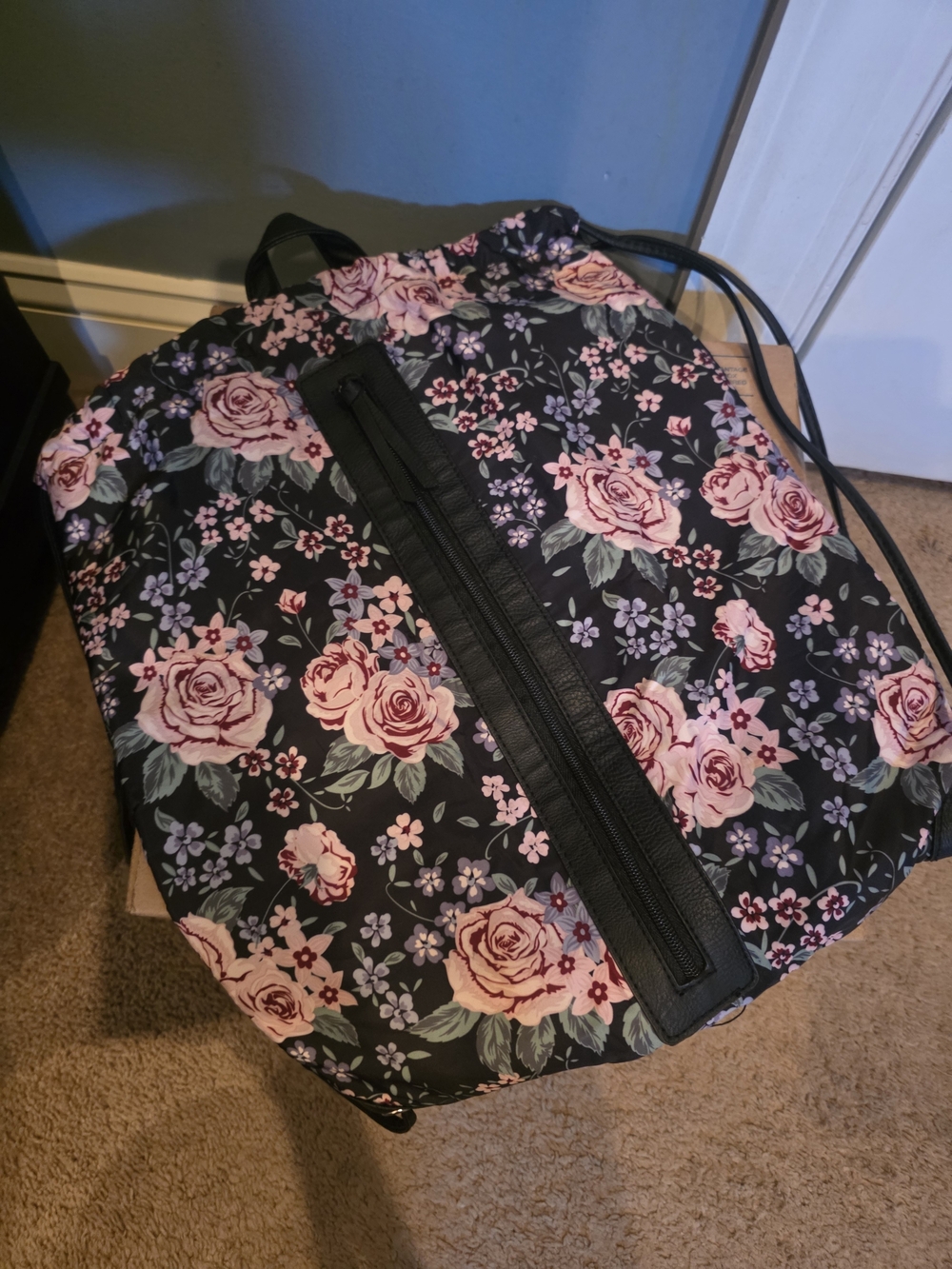 Target Floral Drawstring Backpack - Pink Roses on Black